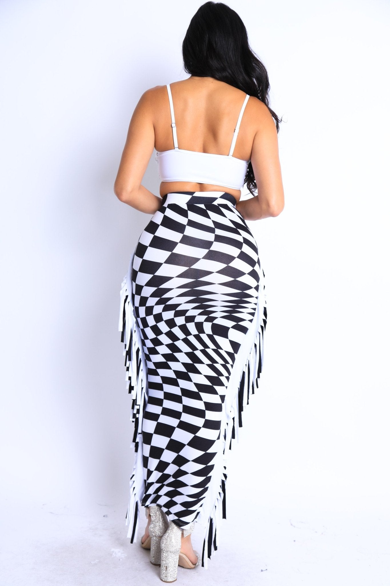 Checkered Elastic High Waist Stretch Bodycon Maxi Pencil Skirt - Wear and Wander