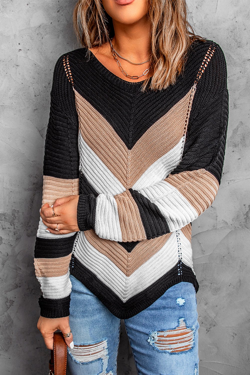 Chevron Colorblock Knit Sweater - Wear and Wander