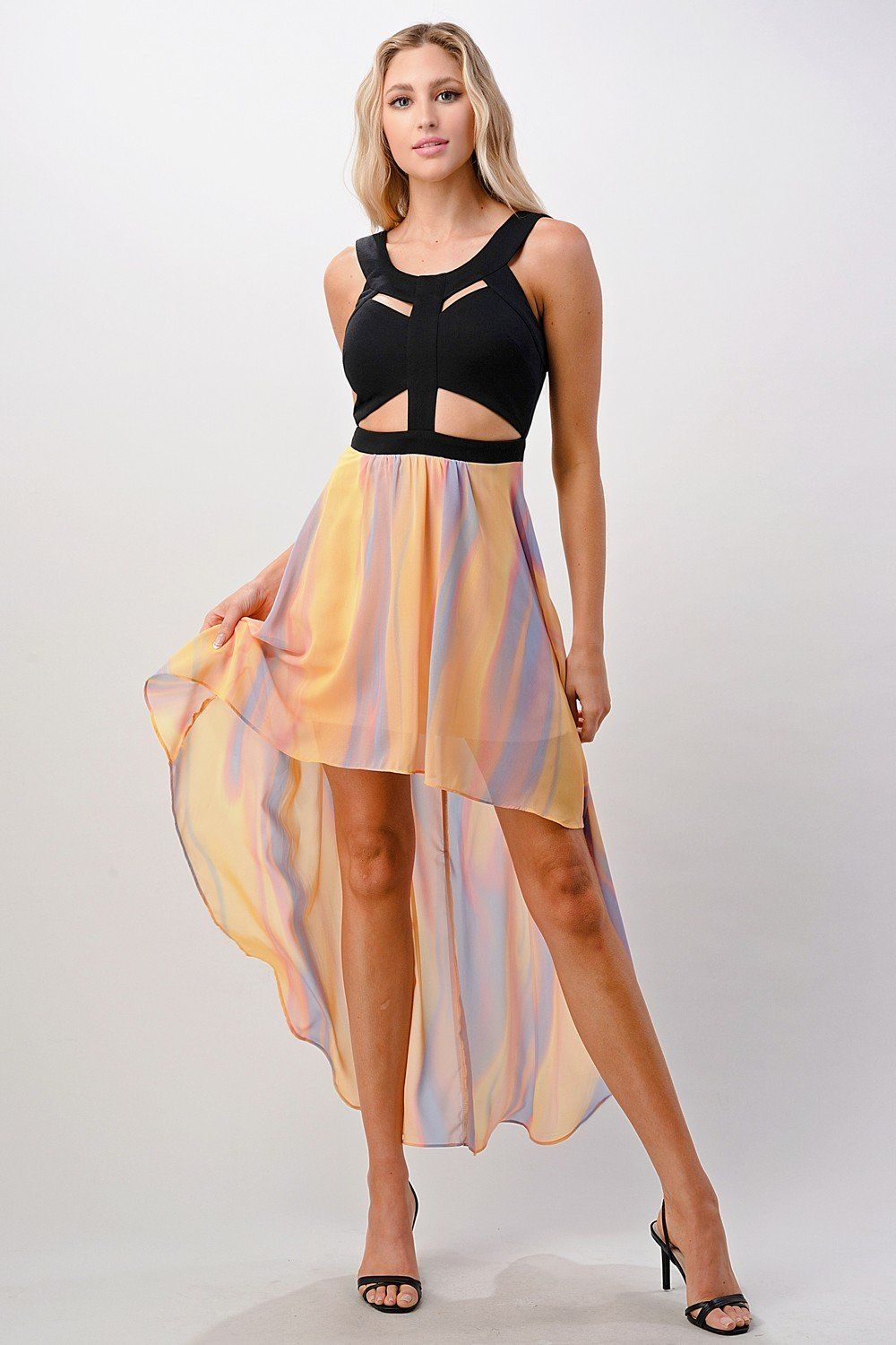 Chic Cut - Out Bodice High - Low Chiffon Dress - Wear and Wander