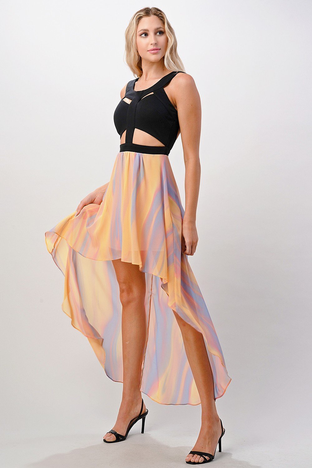 Chic Cut - Out Bodice High - Low Chiffon Dress - Wear and Wander