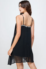 Chiffon A - Line Mini Dress with Metallic Fringe Detail - Wear and Wander