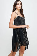 Chiffon A - Line Mini Dress with Metallic Fringe Detail - Wear and Wander