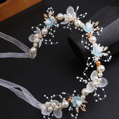 Children's Wreath Princess Hair Accessories Fairy Girl Flower Pearl Streamer Headgear Sweet Girl Snowflake Net Red Headband - Wear n Wander