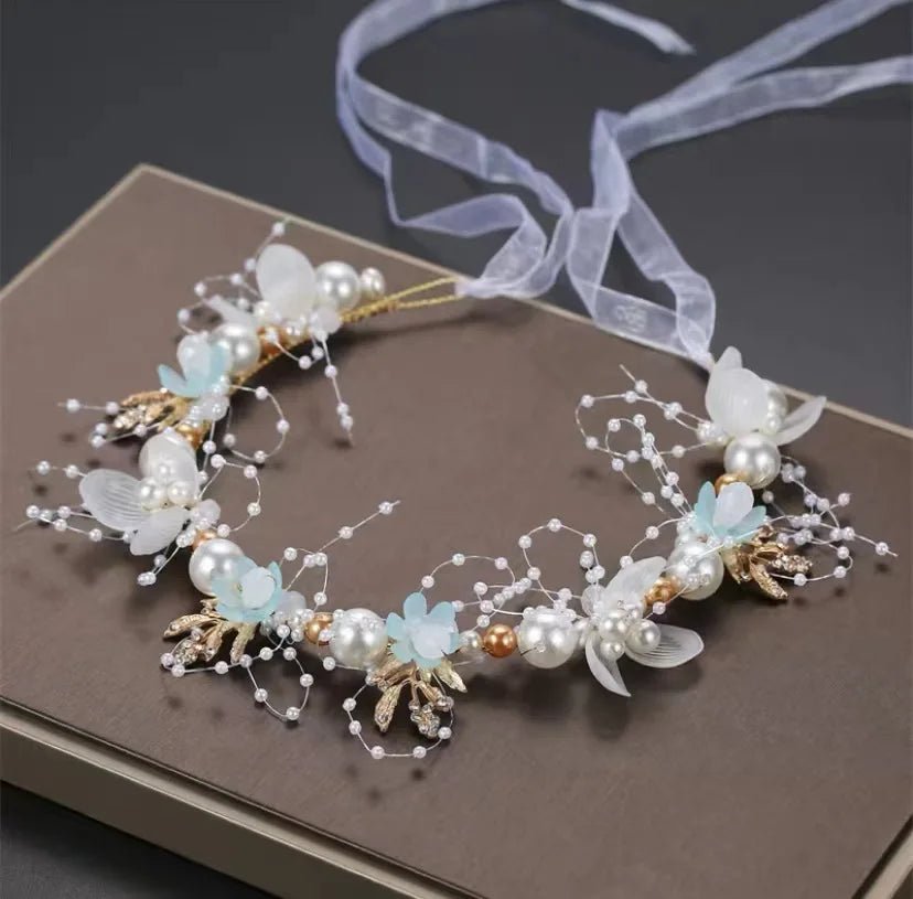 Children's Wreath Princess Hair Accessories Fairy Girl Flower Pearl Streamer Headgear Sweet Girl Snowflake Net Red Headband - Wear and Wander