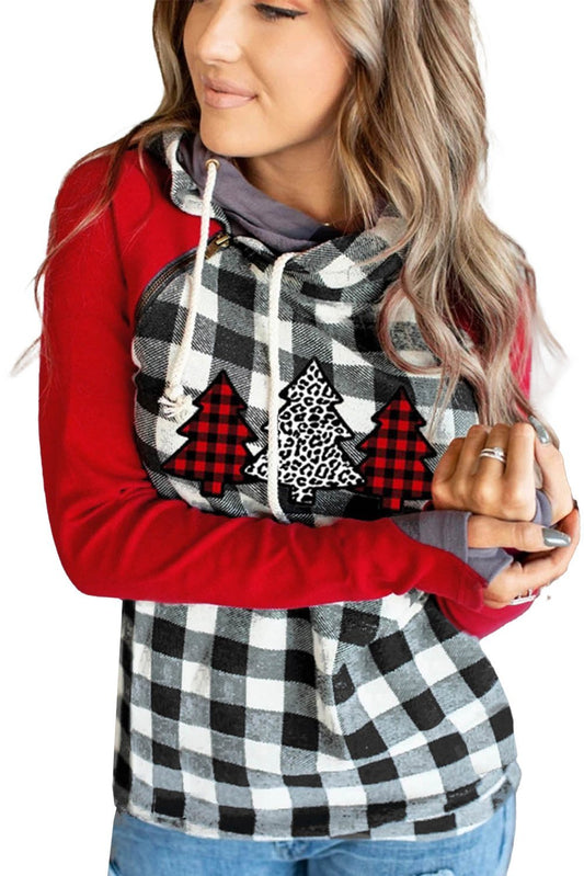 Christmas Tree Plaid Pattern Asymmetric Zip Hoodie - Wear and Wander