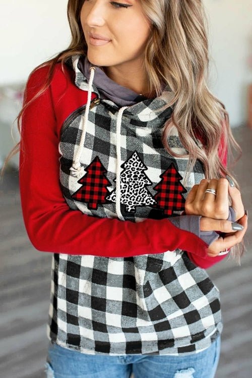 Christmas Tree Plaid Pattern Asymmetric Zip Hoodie - Wear and Wander