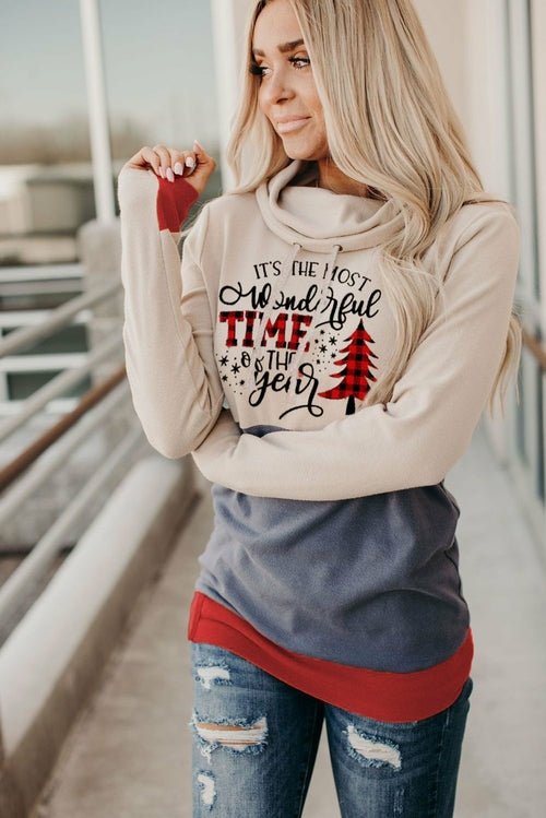 Christmas Tree Print Hoodie with Thumb Hole - Wear and Wander