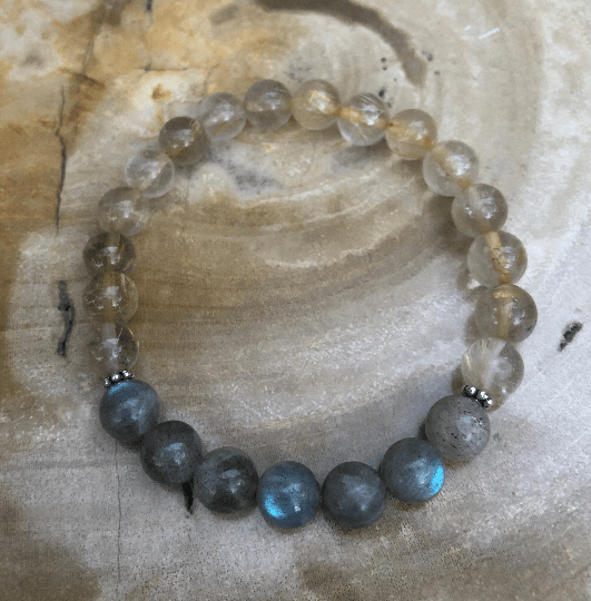 Citrine & Blue Flash Labradorite Stretch Bracelet! Natural Gemstones! - Wear and Wander