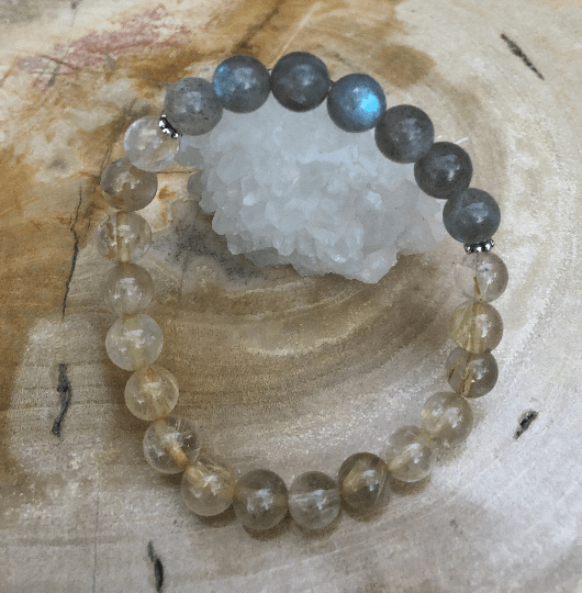 Citrine & Blue Flash Labradorite Stretch Bracelet! Natural Gemstones! - Wear and Wander