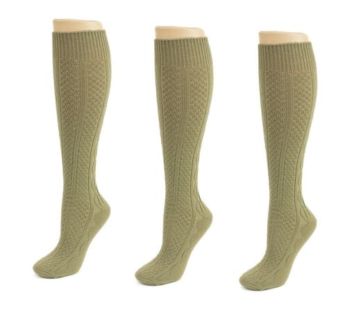 Classic Cable Knit Acrylic Knee High Socks 3 Pair Packs - Wear and Wander