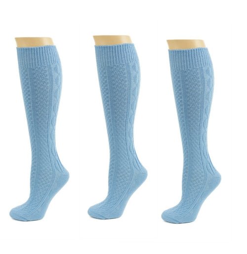 Classic Cable Knit Acrylic Knee High Socks 3 Pair Packs - Wear and Wander