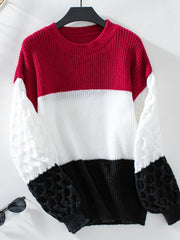 Color Block Round Neck Long Sleeve Sweater - Wear and Wander