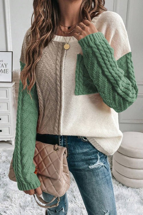 Color Block Round Neck Long Sleeve Sweater - Wear and Wander