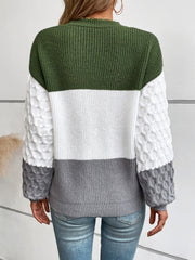 Color Block Round Neck Long Sleeve Sweater - Wear and Wander