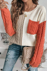 Color Block Round Neck Long Sleeve Sweater - Wear and Wander