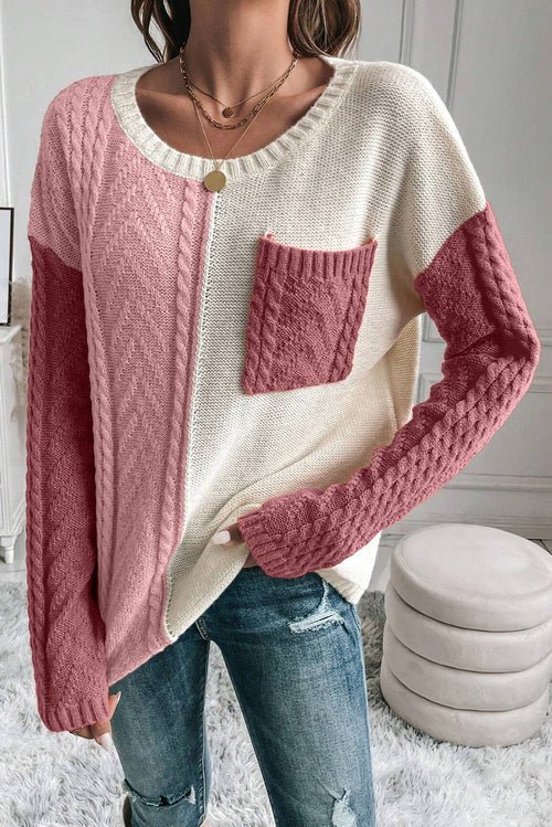 Color Block Round Neck Long Sleeve Sweater - Wear and Wander