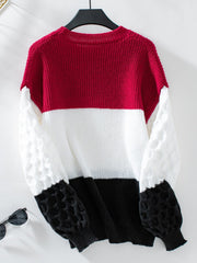 Color Block Round Neck Long Sleeve Sweater - Wear and Wander