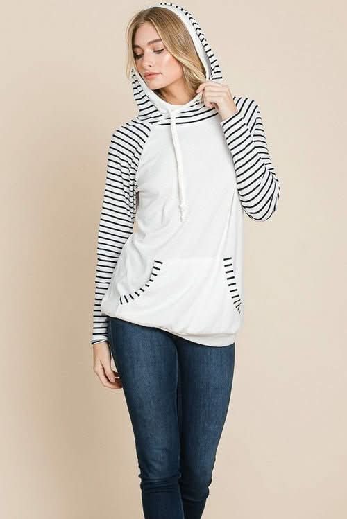 Color Block Striped Double Hoodie Sweatshirts - Wear and Wander