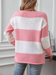 Color Block V - Neck Long Sleeve Sweater - Wear and Wander