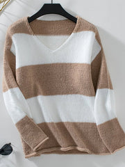 Color Block V - Neck Long Sleeve Sweater - Wear and Wander