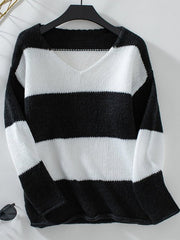 Color Block V - Neck Long Sleeve Sweater - Wear and Wander