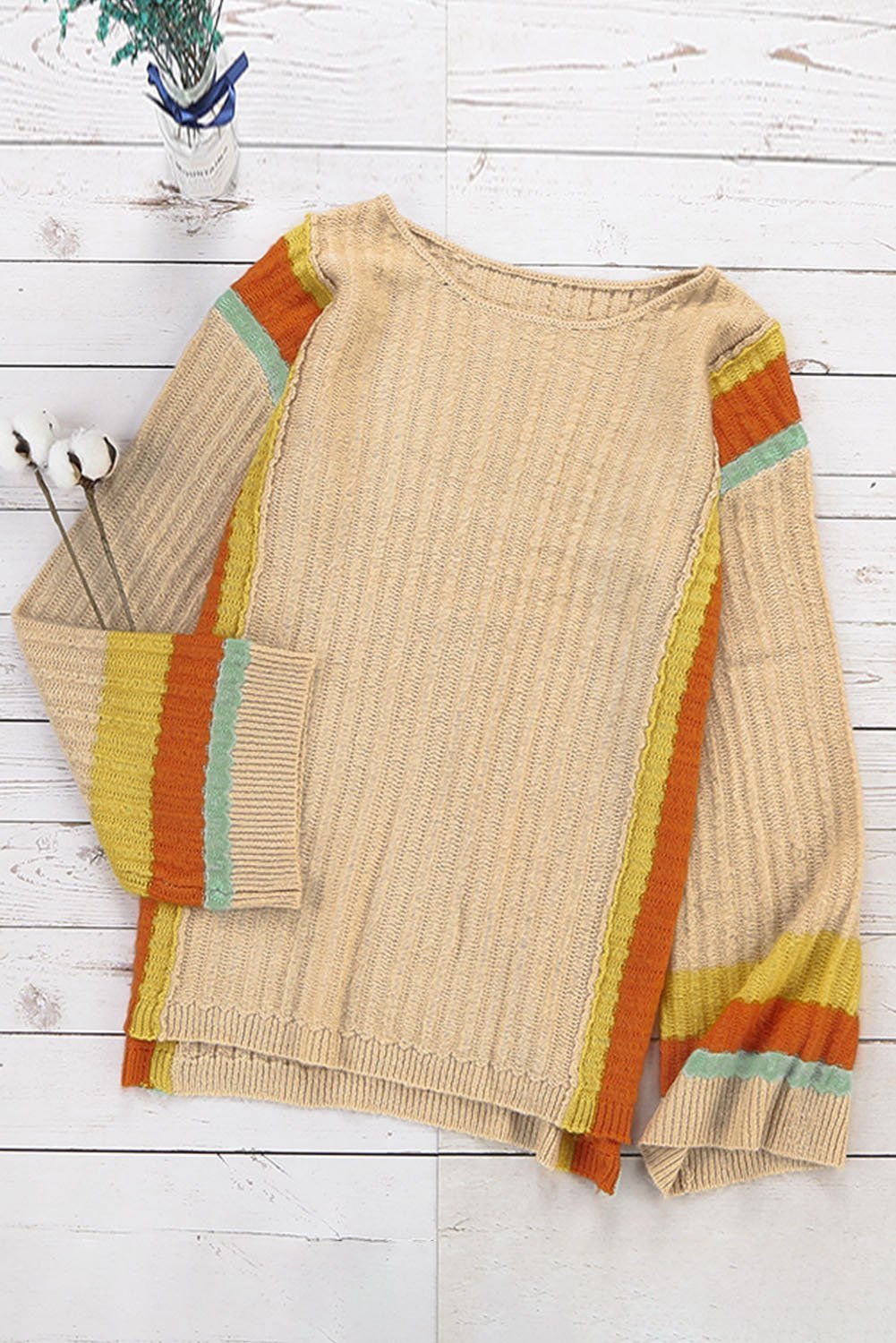 Colorblock Bell Sleeve Lightweight Sweater - Wear and Wander