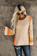 Colorblock Bell Sleeve Lightweight Sweater - Wear and Wander