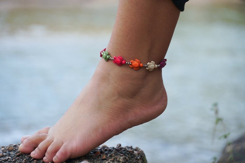 Colorful Turtle Boho Silver Anklet - Wear and Wander