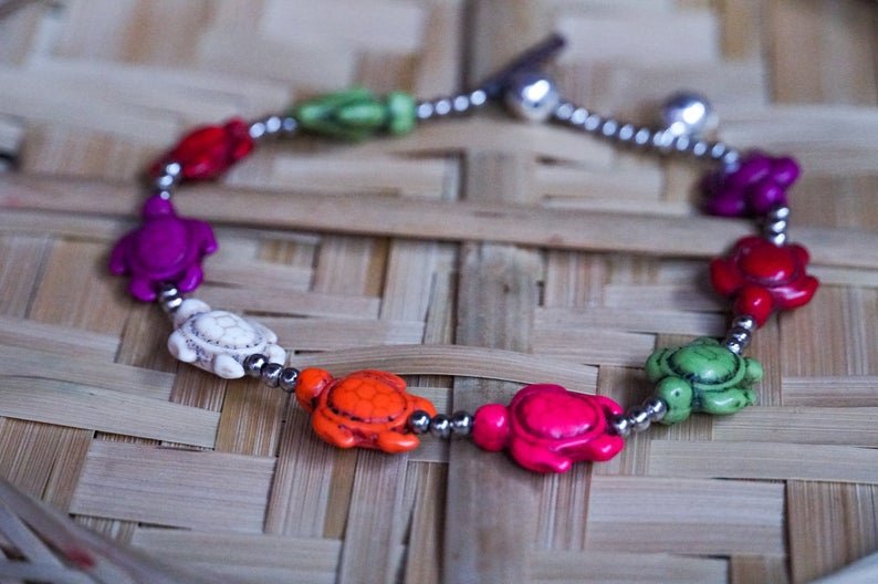 Colorful Turtle Boho Silver Anklet - Wear and Wander