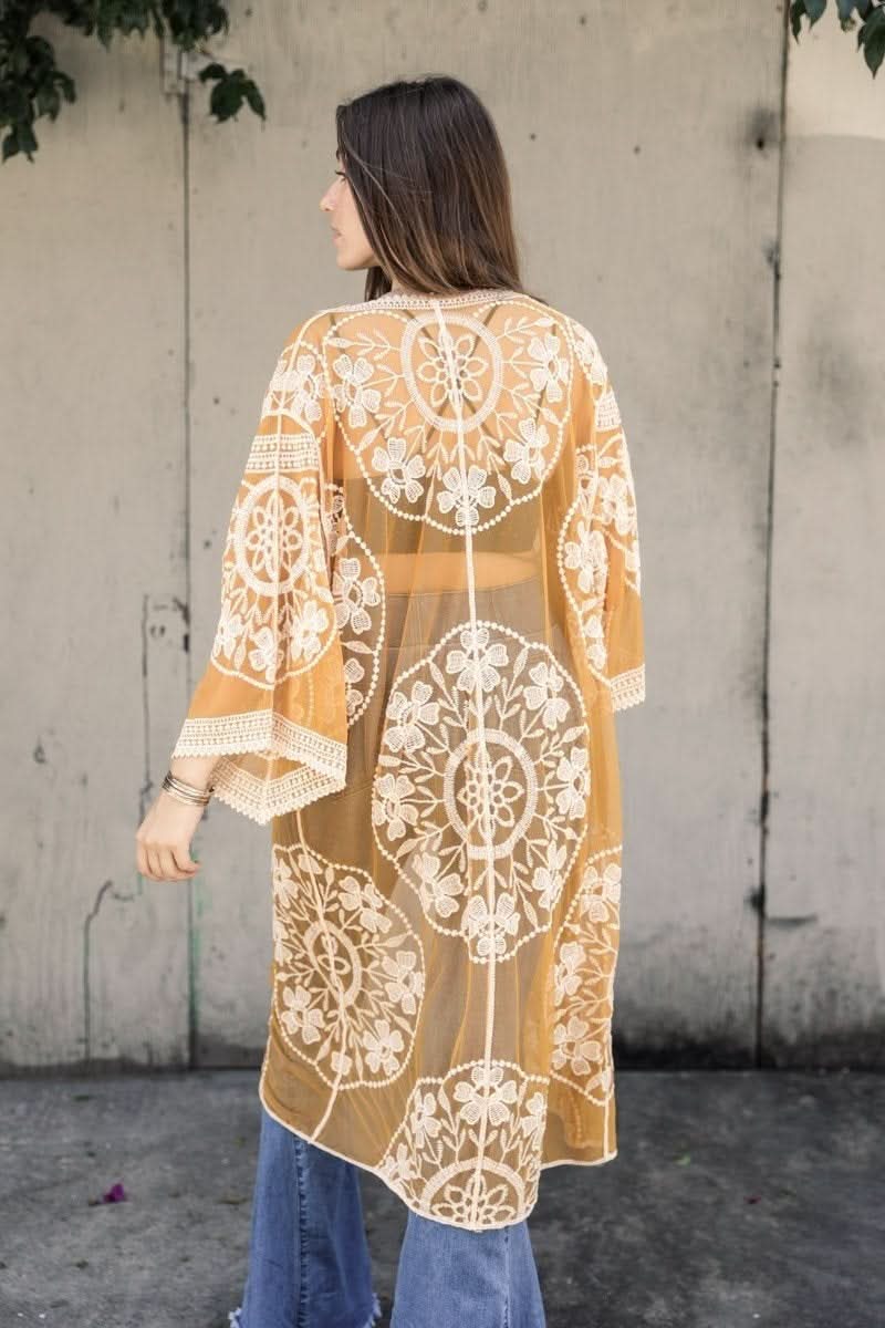 Contrast Mesh Cotton Lace Kimono - Wear and Wander