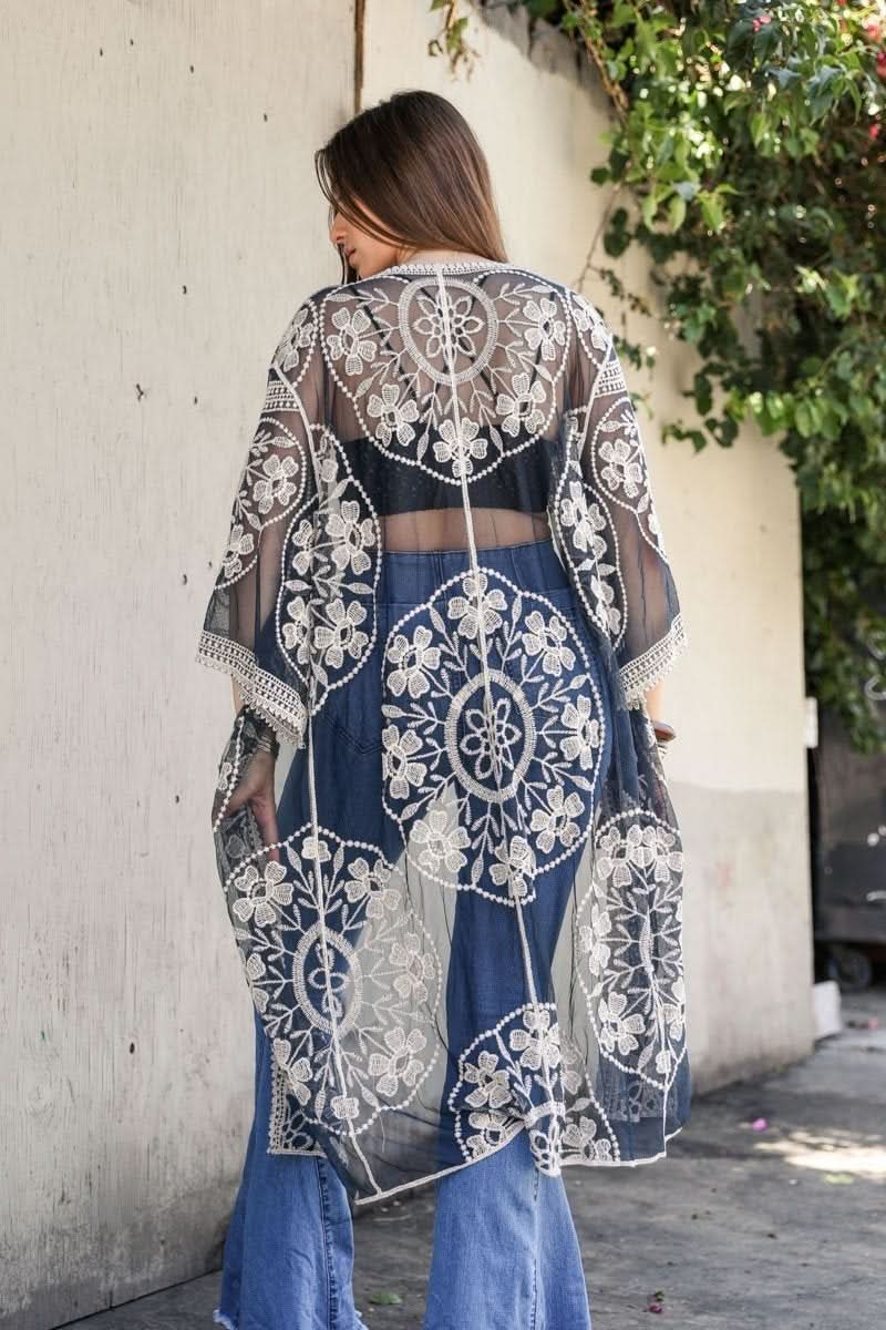 Contrast Mesh Cotton Lace Kimono - Wear and Wander