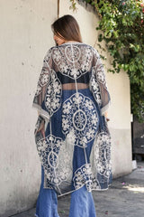 Contrast Mesh Cotton Lace Kimono - Wear and Wander