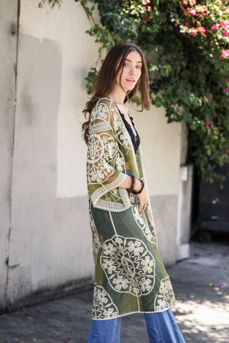 Contrast Mesh Cotton Lace Kimono - Wear and Wander