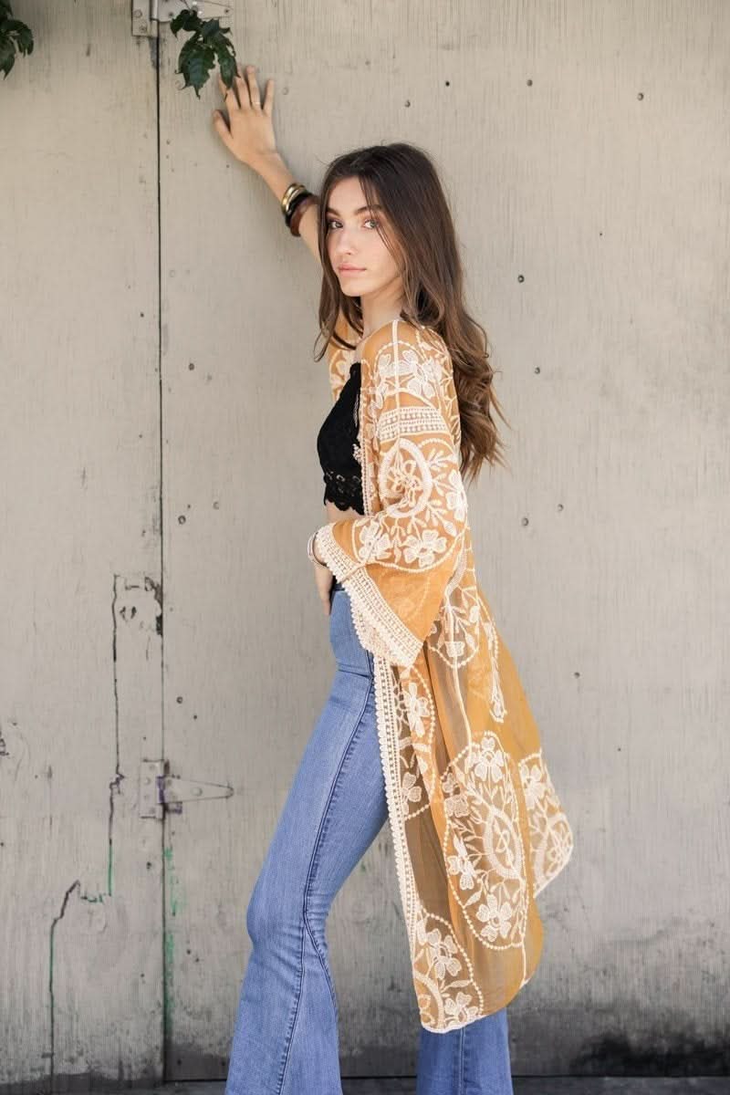 Contrast Mesh Cotton Lace Kimono - Wear and Wander
