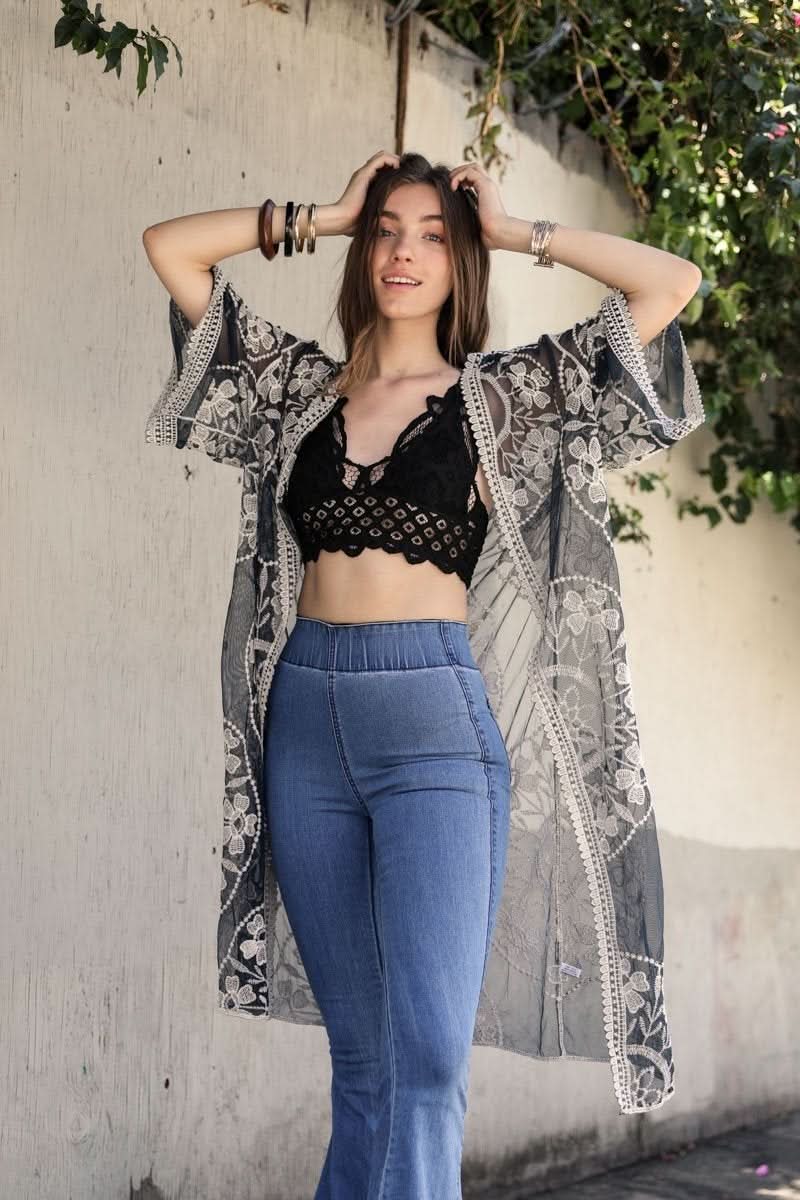 Contrast Mesh Cotton Lace Kimono - Wear and Wander