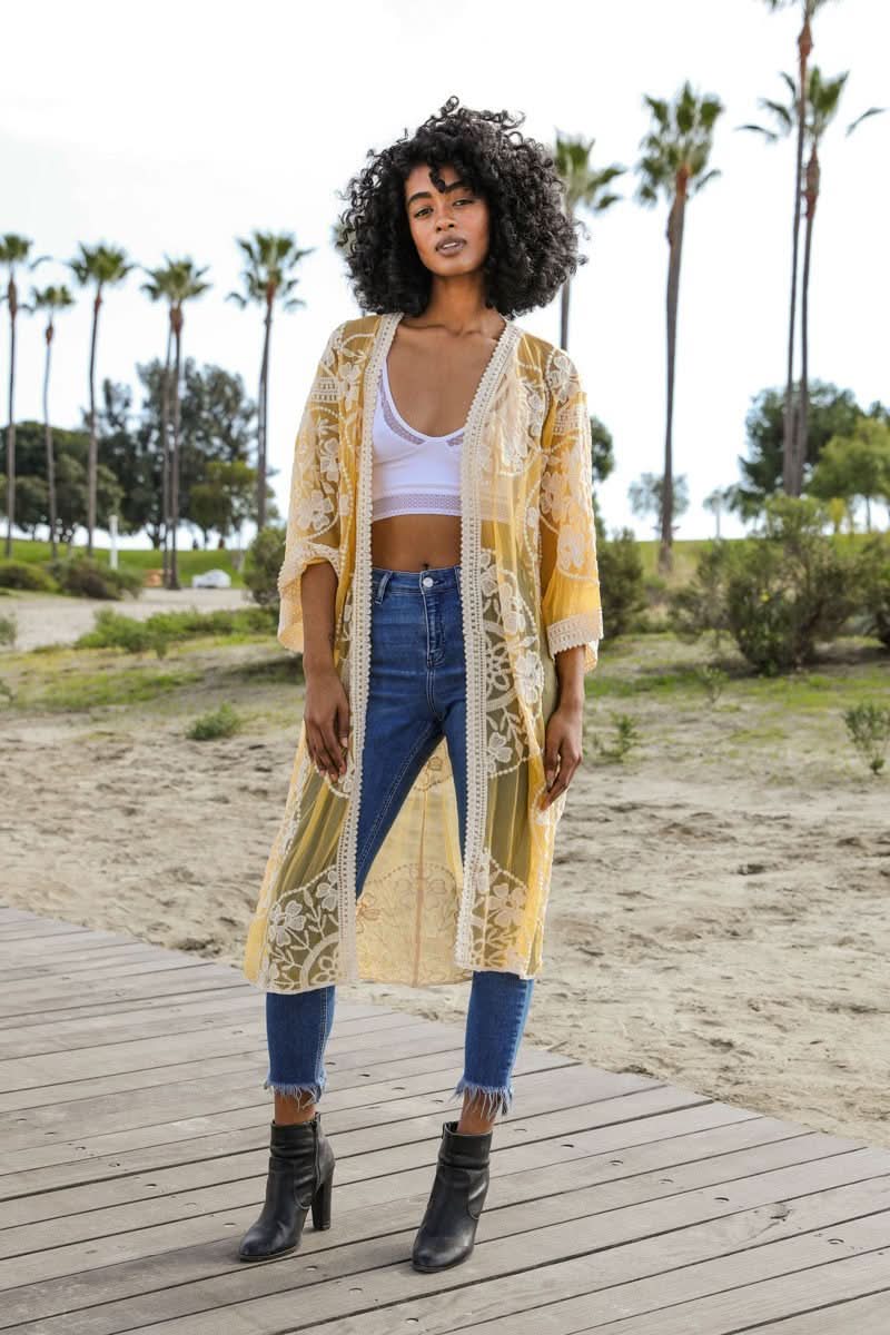 Contrast Mesh Cotton Lace Kimono - Wear and Wander