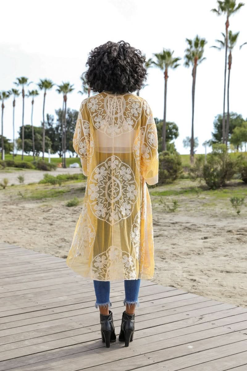 Contrast Mesh Cotton Lace Kimono - Wear and Wander