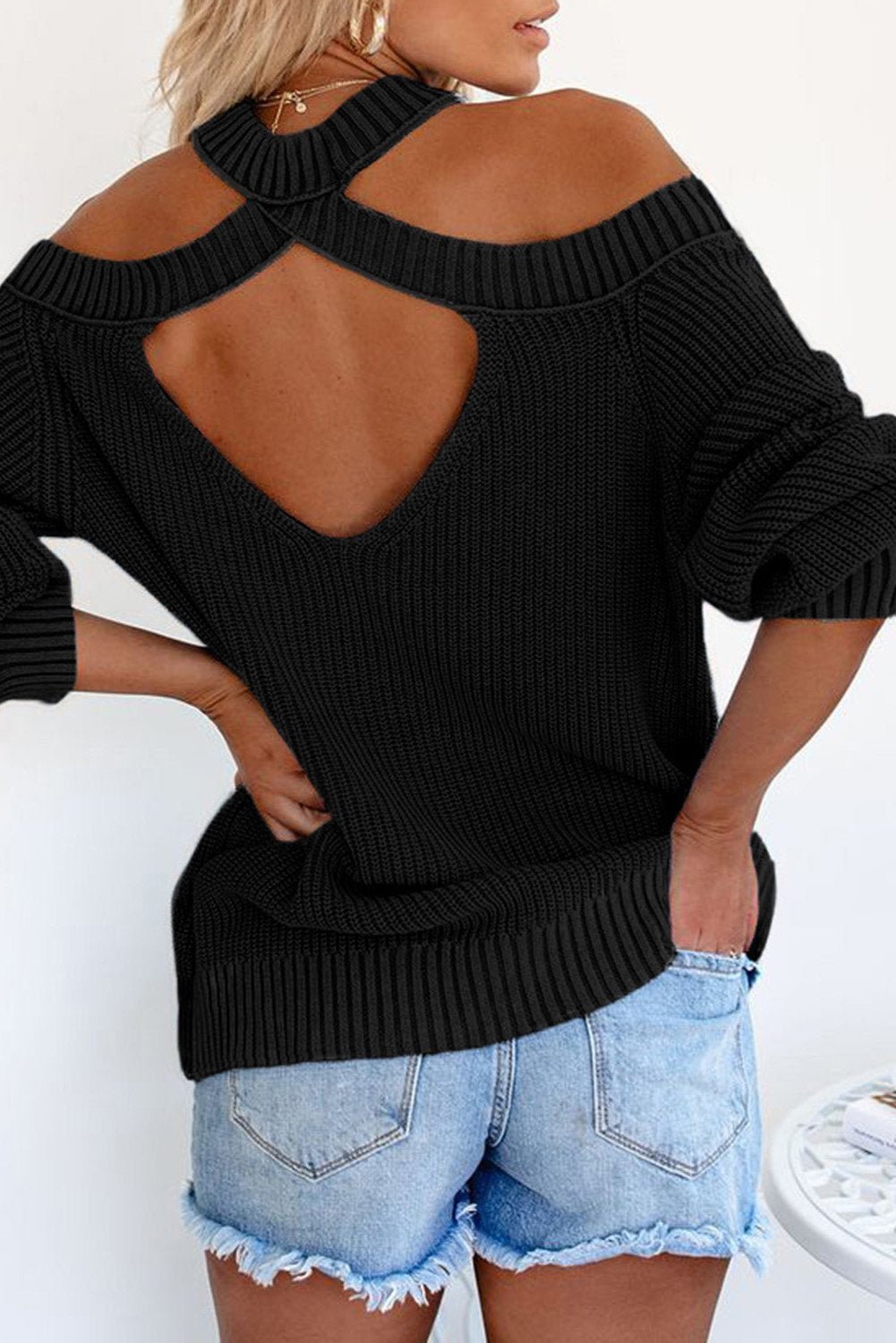 Cool Breeze Cotton Cold Shoulder Sweater - Wear and Wander