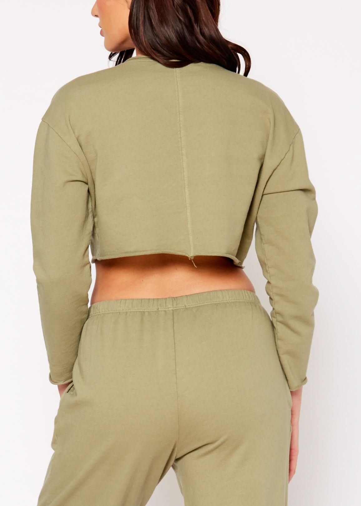 Cropped Scoop Neck Terry Sweatshirt In Olive - Wear and Wander