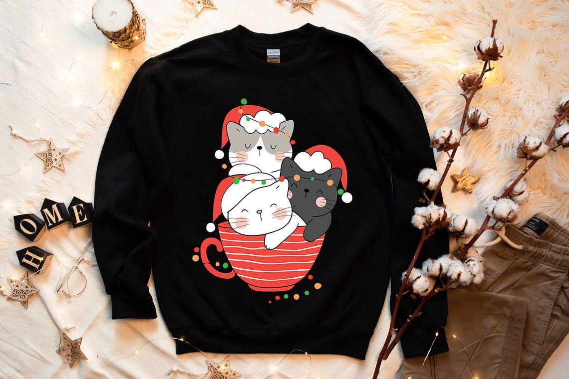 Cute Cats Cup Christmas Sweatshirt - Wear and Wander