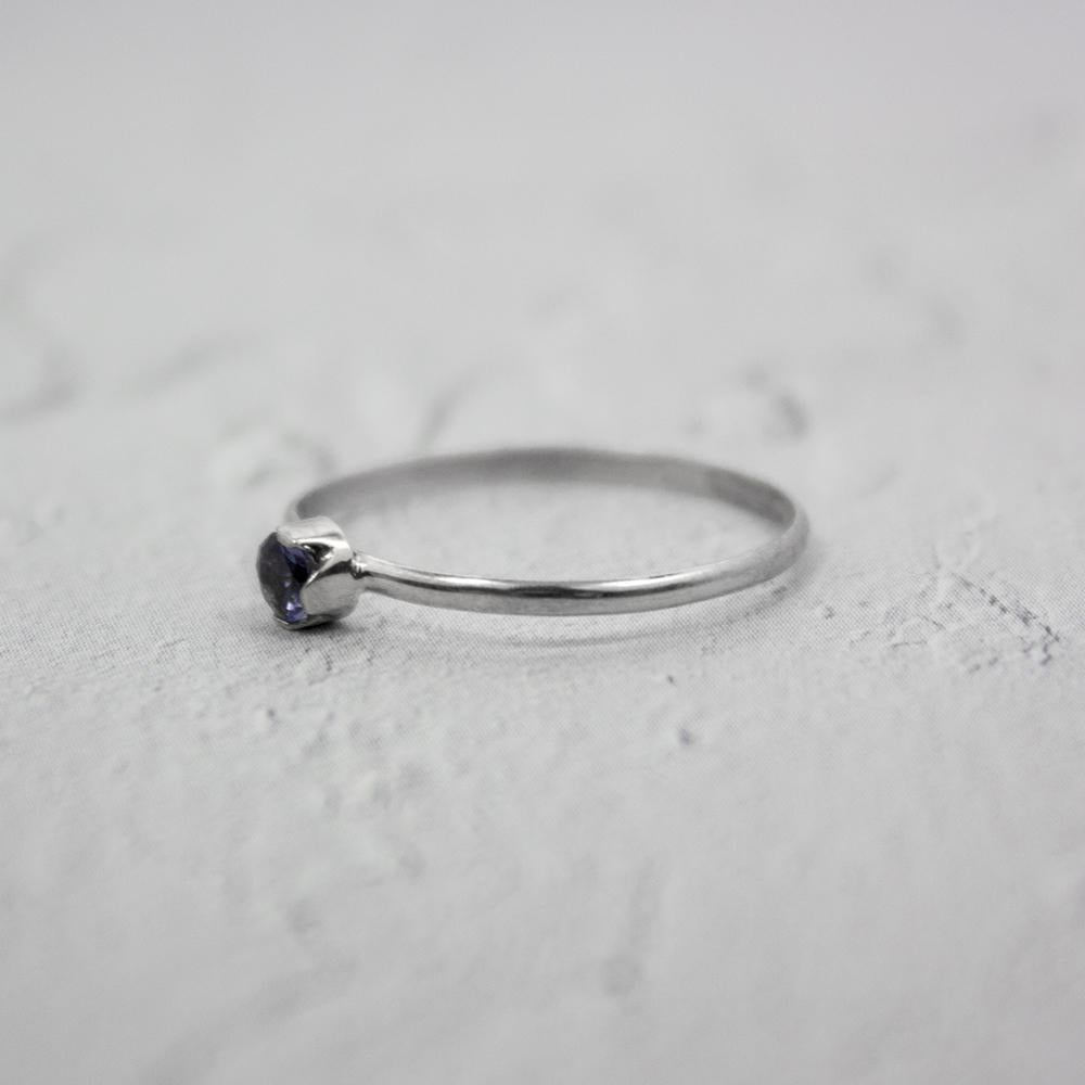 Dainty Iolite Solitaire Sterling Silver Ring - Wear and Wander