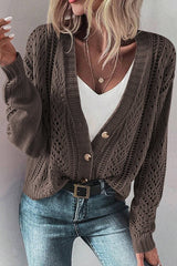 Dark Khaki Open Knit Drop Shoulder Sweater Cardigan - Wear and Wander