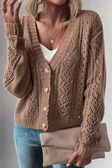 Dark Khaki Open Knit Drop Shoulder Sweater Cardigan - Wear and Wander