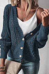 Dark Khaki Open Knit Drop Shoulder Sweater Cardigan - Wear and Wander