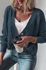 Dark Khaki Open Knit Drop Shoulder Sweater Cardigan - Wear and Wander