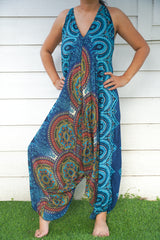 Teal Mandala Boho Hippie Jumpsuit Rompers