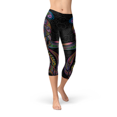 Womens Sugar Skull Capri Leggings