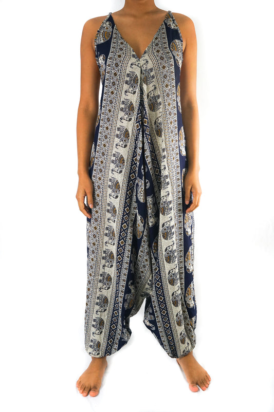 Blue Elephant Boho Hippie Jumpsuit Romper