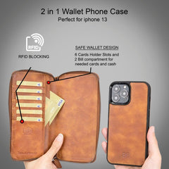 Detachable Leather Zipper Wallet Cases for Apple iPhone 13 Series - Wear and Wander