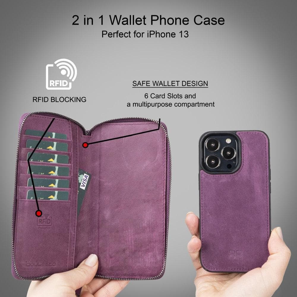 Detachable Leather Zipper Wallet Cases for Apple iPhone 13 Series - Wear and Wander